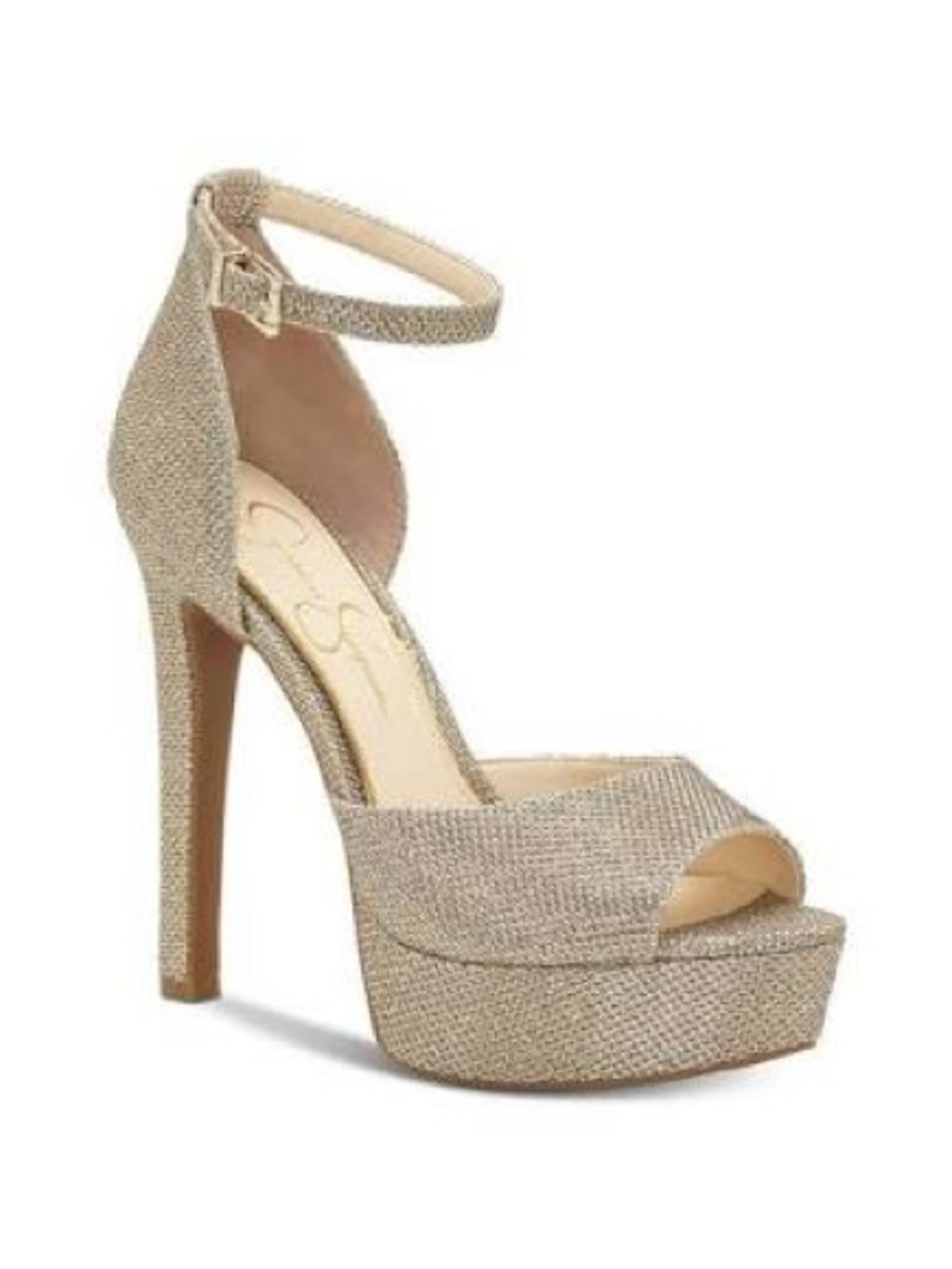 Jessica Simpson Metallic Gold Platform Peep-Toe Heels with Ankle Strap